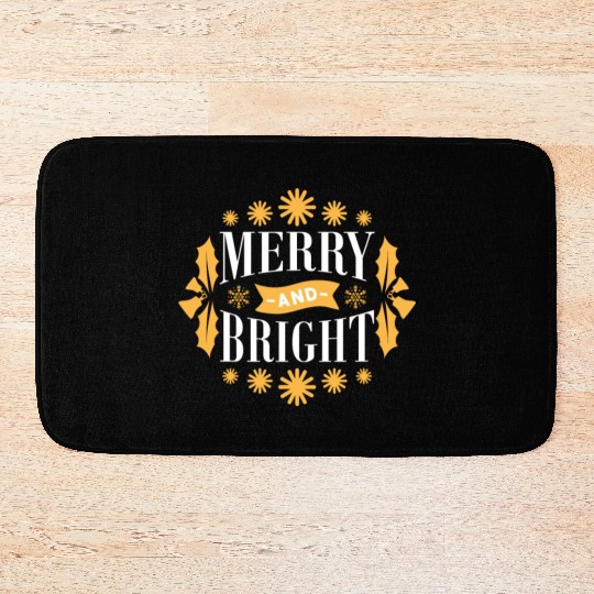 Merry And Bright Snowflakes Mistletoe Xmas Holiday Bath Mats