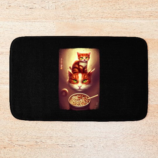 kawaii Japanese cat ramen noodles bowl Bath Mats