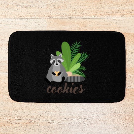 Cute with a raccoon and chocolate chip cookies Bath Mats
