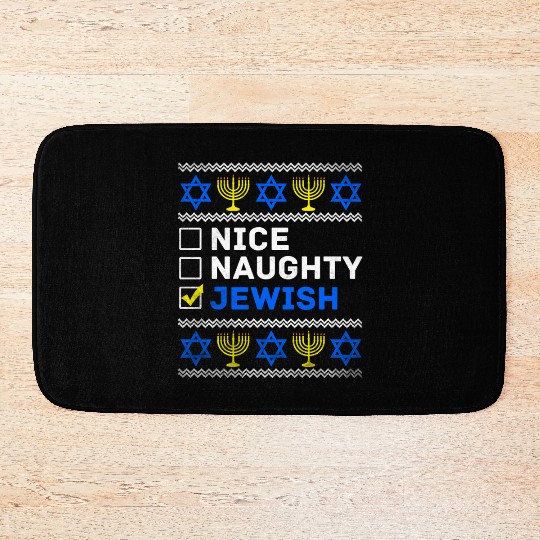 Nice Naughty Jewish Ugly Hanukkah Sweater Chanukah Bath Mats