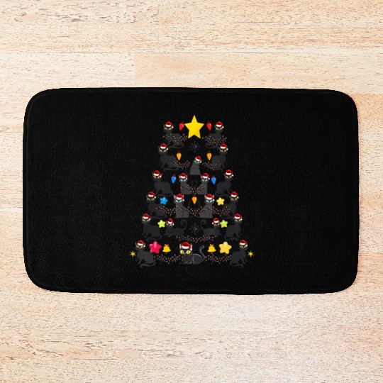 Black Cat christmas light funny cat lover Bath Mats