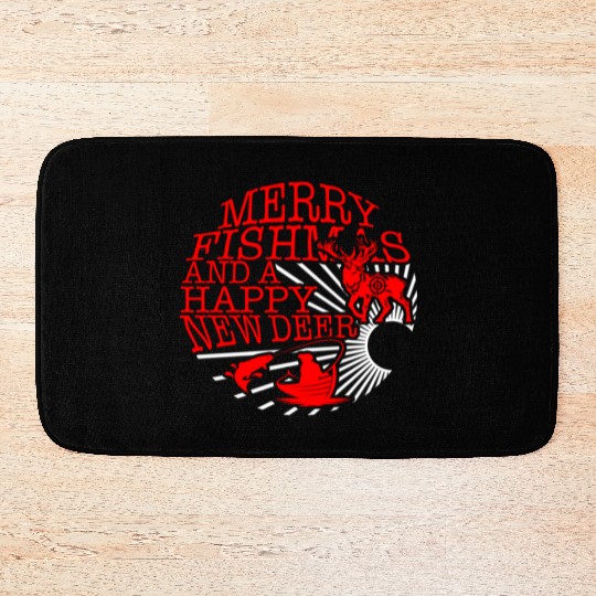 Christmas Bath Mats, Merry Fishmas And Happy New Deer