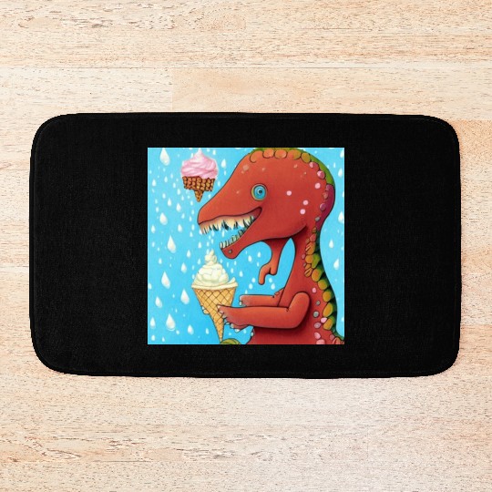 happy dinosaur love ice cream Bath Mats