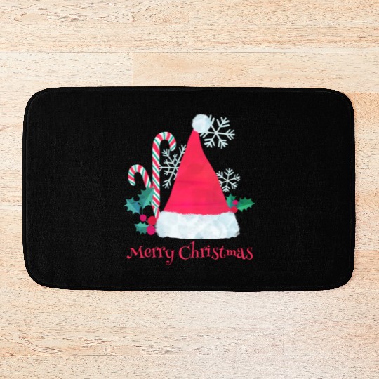 Santa Hat and Candy Canes for Christmas Bath Mats