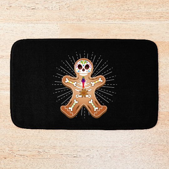 Gingerbread man Sugar Skull decor for Christmas Bath Mats