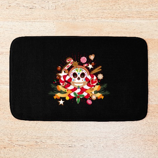 Gingerbread man Sugar Skull decor for Christmas Bath Mats