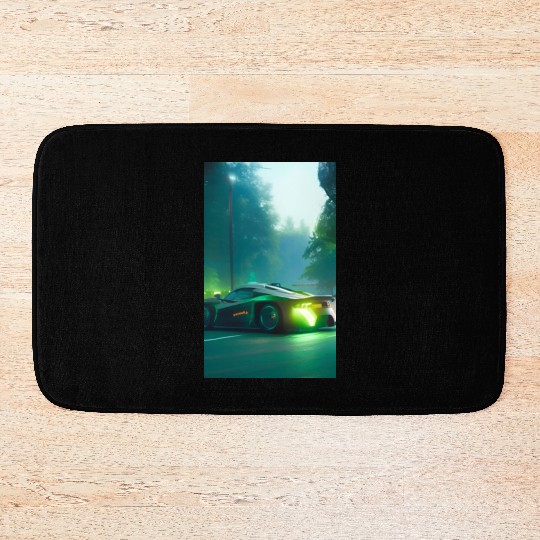 Futuristic grey neon car Bath Mats