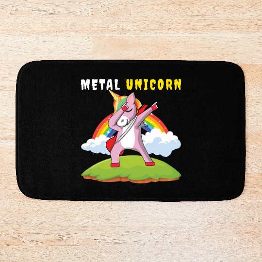 Dabbing Unicorn Rainbow Metal Music Heavy Rock Bath Mats