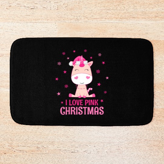 Unicorn I love pink Christmas Bath Mats