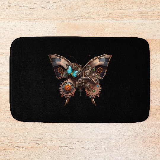 Steampunk mechanical butterfly Bath Mats