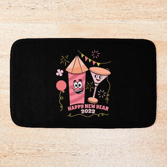 Wine Fireworks 2023 New Year Hello 2023 New Year Bath Mats