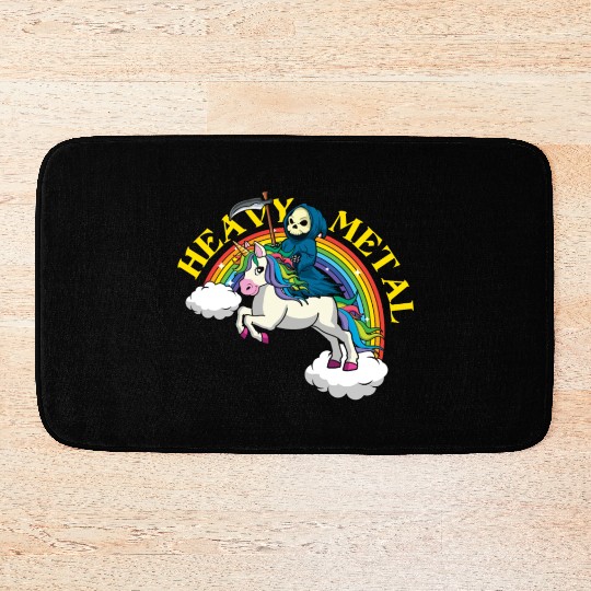 Skeleton Unicorn Rainbow Metal Music Heavy Rock Bath Mats