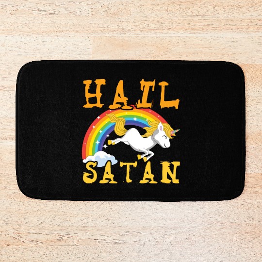 Hail Satan Unicorn Rainbow Metal Music Lover Rock Bath Mats
