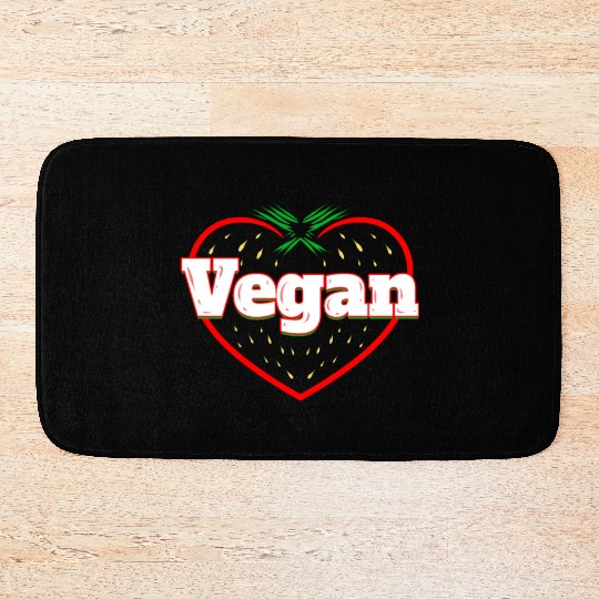 Strawberry Logo For Vegetarians - Go Vegan Bath Mats