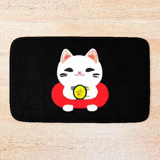 Kawaii Maneki Neko Cat Illustration Bath Mats