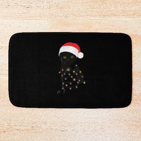 Black Cat Christmas Light Funny Cat Lover Bath Mats