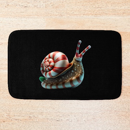 Candy Cane Christmas Snail in Red and white stripe Bath Mats