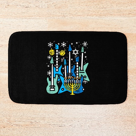 Hanukkah Guitars Chanukah Jewish Rock Rocker Bath Mats