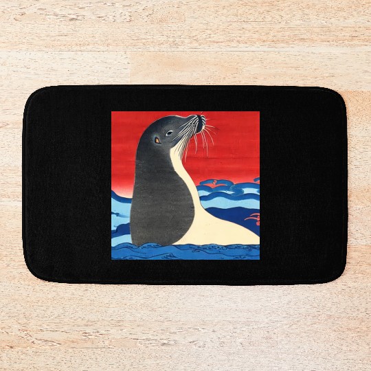 Ukiyo-e Seal, Japanese Print Bath Mats