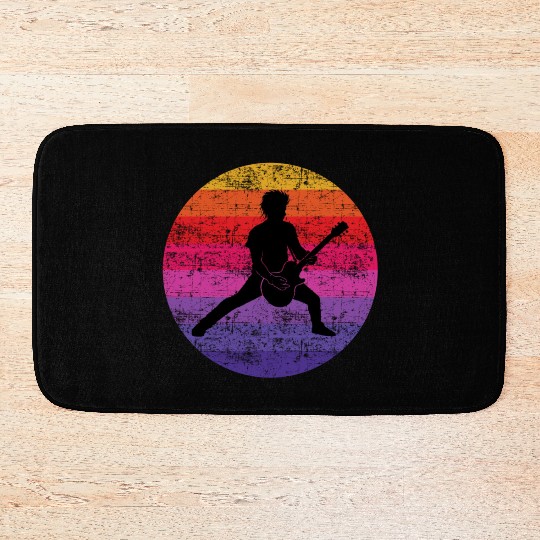 Bass Guitar Player Musician Bassist Vintage Retro Bath Mats