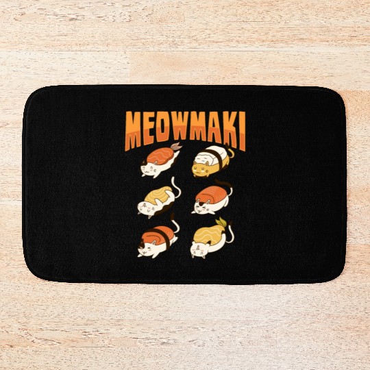 Cat Sushi Meow Design for a Cat Lady or Cat Mom Bath Mats