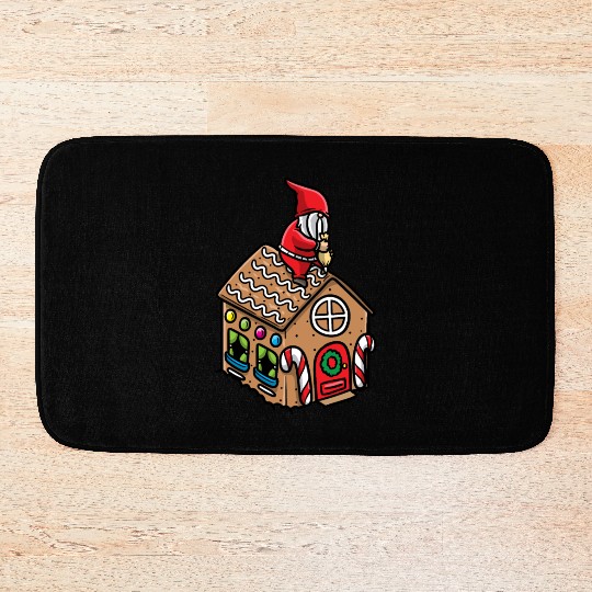 Christmas Gnome Gingerbread House Candy Cane Bath Mats