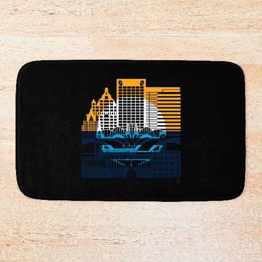 Milwaukee Skyline Squared Milwaukee Peoples Flag D Bath Mats