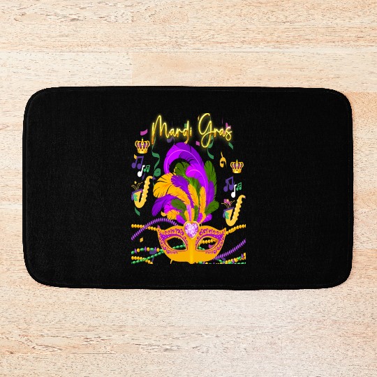 Mardi Gras Beads Mask Feathers Bath Mats