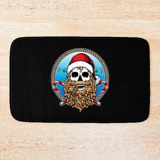 skull santa hat candy cane crew Bath Mats