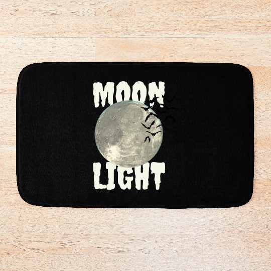 Dark Green Illustrated Moon Light Bat Bath Mats