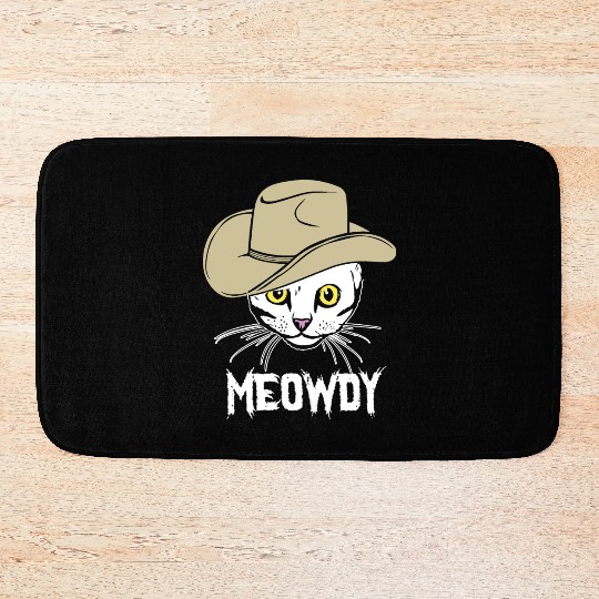 Meowdy Funny Cat Cowboy Hat Design Bath Mats