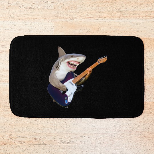 Shark jamming on an electric guitar Bath Mats