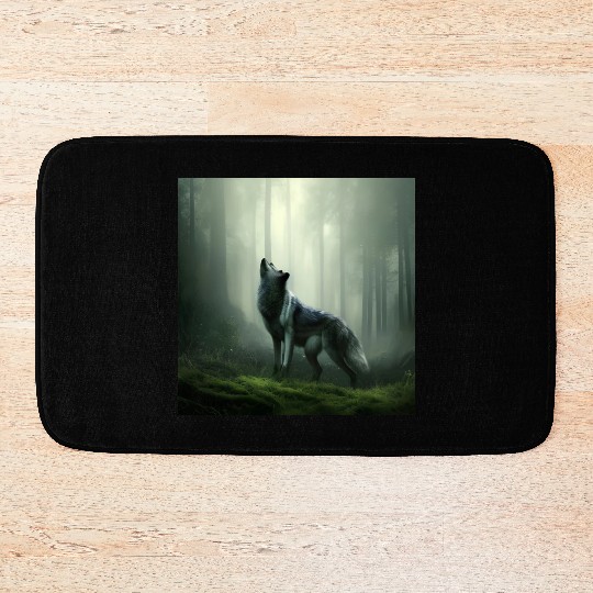 Howling wolf at midnight Bath Mats