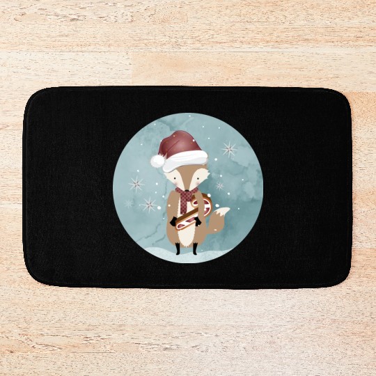 cute fox for Christmas with candy cane Bath Mats