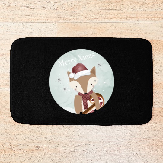 cute fox for Christmas with candy cane Bath Mats