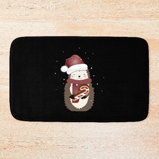 cute hedgehog for christmas with candy cane Bath Mats