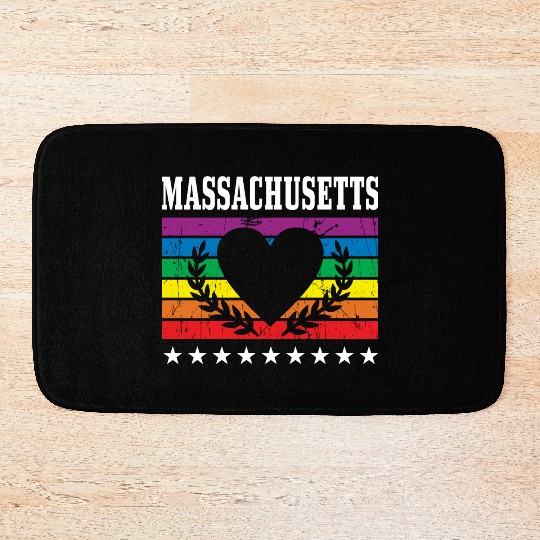 Massachusetts Pride Flag Pride Month LGBTQ Flag Bath Mats