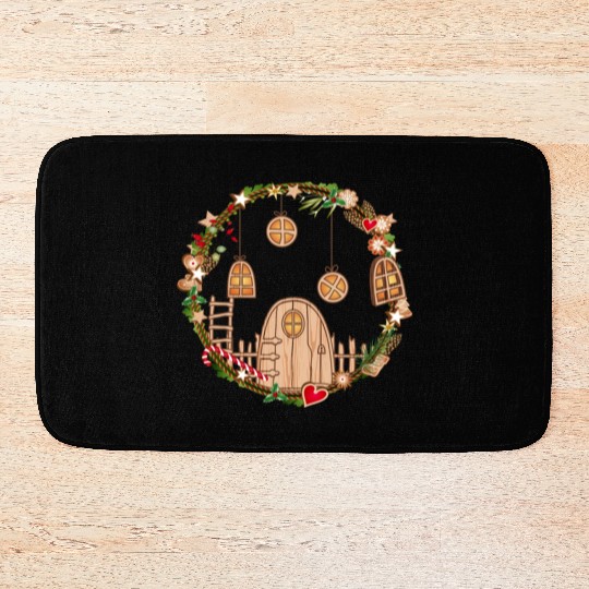 Elf door in Christmas wreath for Christmas Bath Mats