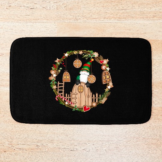 Gnome door in frame with Gnome for Christmas Bath Mats