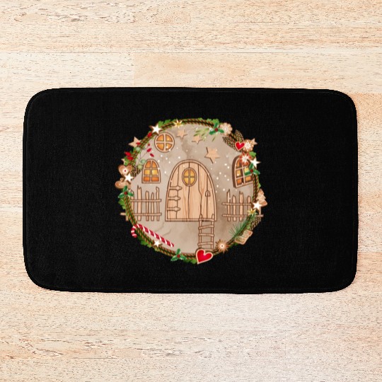 Elf door in Christmas wreath for Christmas Bath Mats