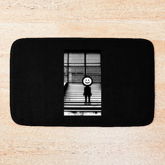 Smiley Face in Bath Mats Standing on the Steps Street