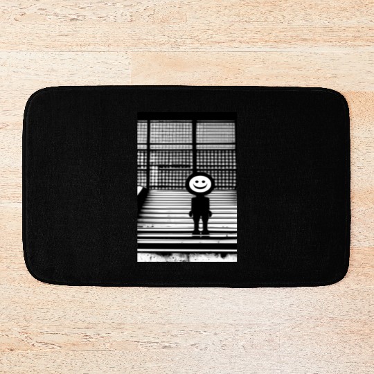 Smiley Face in Bath Mats Standing on the Steps Street