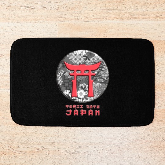 Japan Asian Culture Red Torii Gate Shinto Floral Bath Mats