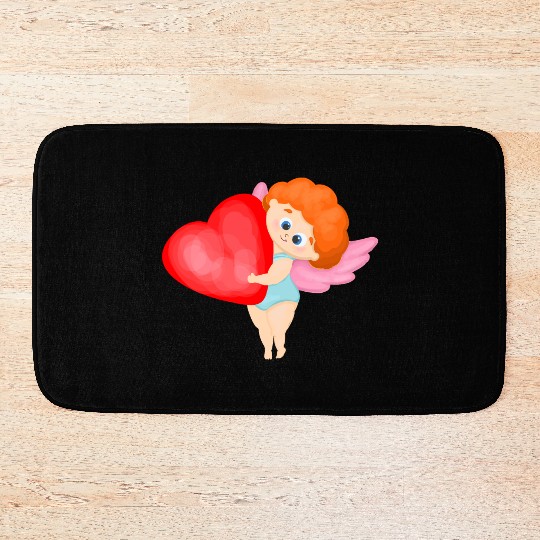 Lovely cupids. Cupid with a red heart Bath Mats