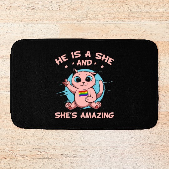 Cute Transgender Cat Kawaii Gay Pride Rainbow Bath Mats