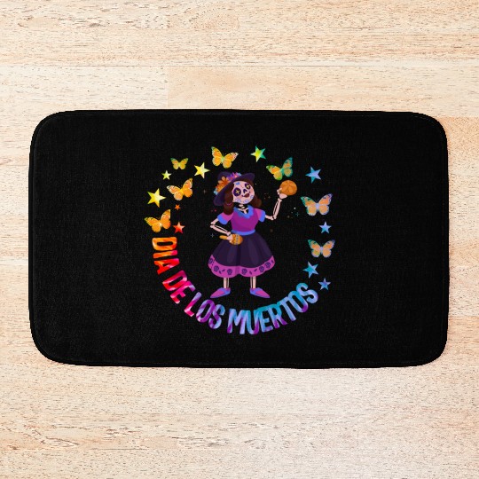 Dia De Los Muertos Bath Mats, Girl Sugar Skeleton