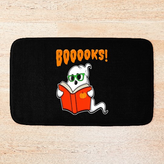Funny Teacher Halloween Ghost Books Reading Bath Mats