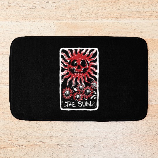 The Sun Blood Red Skeleton Skull Tarot Card Bath Mats