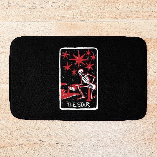 The Star Blood Red Skeleton Skull Tarot Card Bath Mats