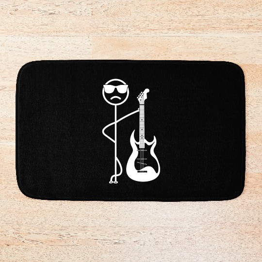 Bass Guitarist Stick Figure Funny Guitar Player St Bath Mats